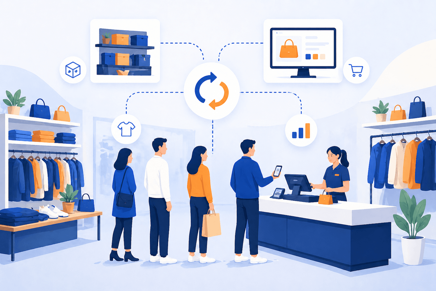 Visuel recommandé pour un commerce de détail avec interface Comelin en magasin et opérations mieux coordonnées