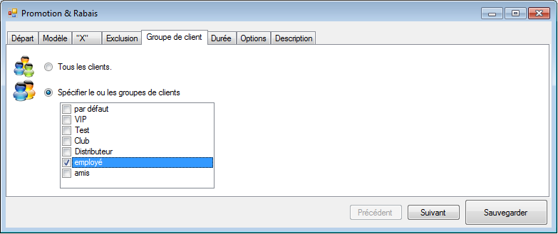 Rabais pour certains clients seulement