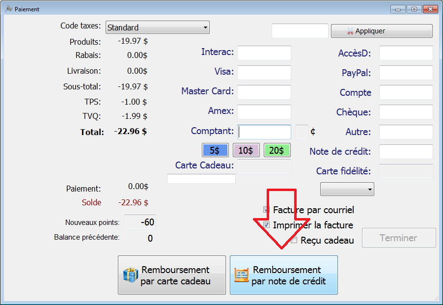 Émettre une note de crédit
