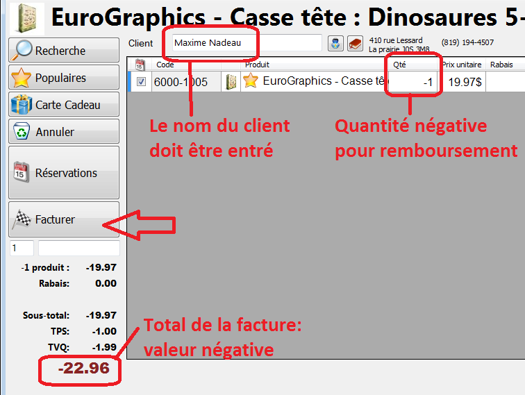 Remboursement d'un article